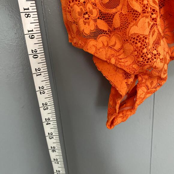 NEW Free People HAH Burnt Orange Comin' in HAHt Lace Floral Romantic Bodysuit S - Picture 4 of 7